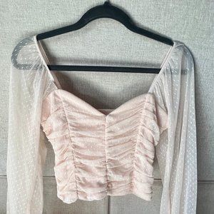 Socialite - Blush long sleeve mesh crop top